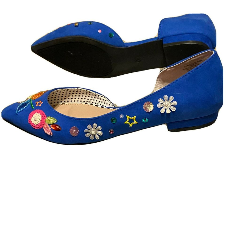 Betsey Johnson Cypress Blue Embellished Flats Shoes Ladies Size 7.5